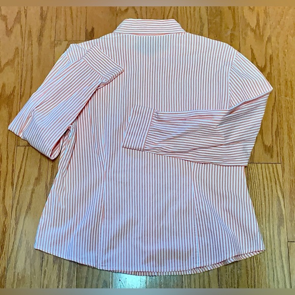 Vtg Women’s Petite Medium Button Front Orange White Striped Susan Bristol Shirt - Picture 13 of 13